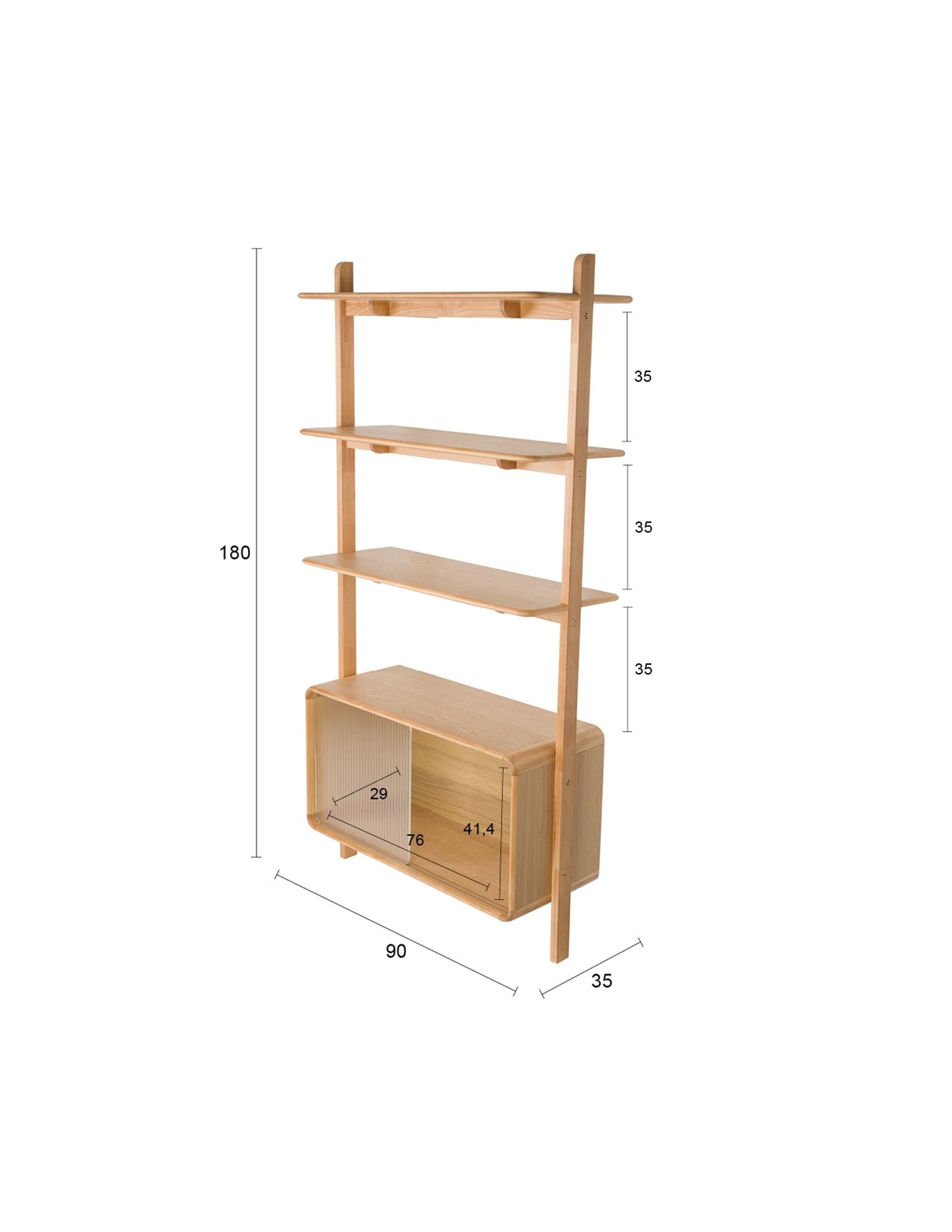 Zuiver Rise Natural Oak Wood & Ribbed Glass Display Unit